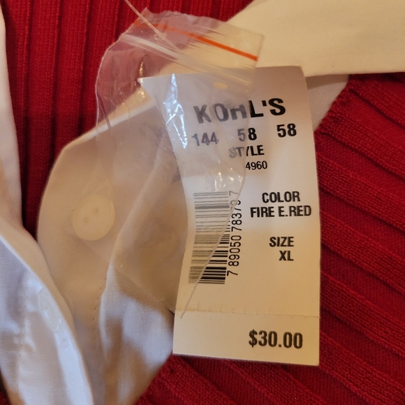 It's Our Time Long Sleeve Collar Sweater Red & White XL - Picture 7 of 7